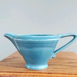 Vintage Homer Laughlin Harlequin Handled Creamer 3" Turquoise Mid Century